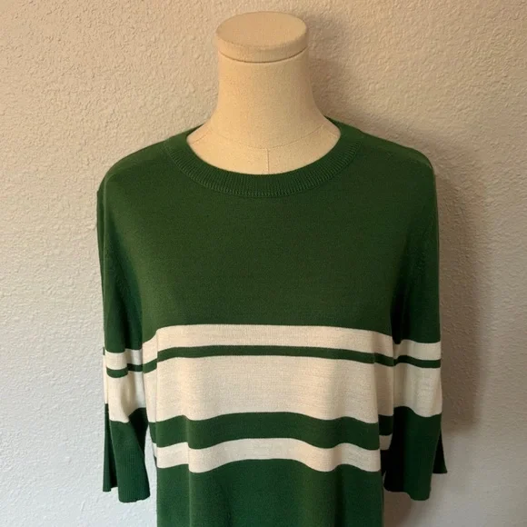 Mer Sea Court Green & White Striped Short Sleeve Crew Neck Sweater size XL - Picture 4 of 12